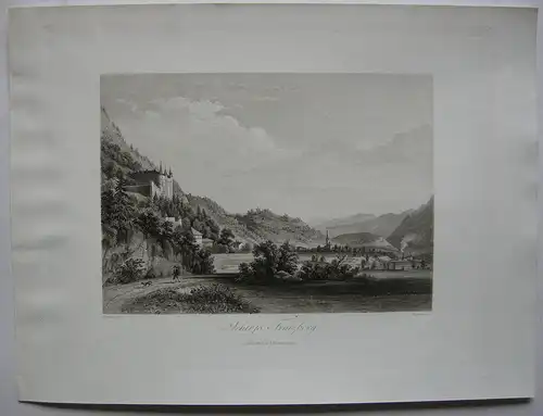 Schloss Tratzberg Stans Tirol Österreich Orig. Aquatinta-Radierung 1840