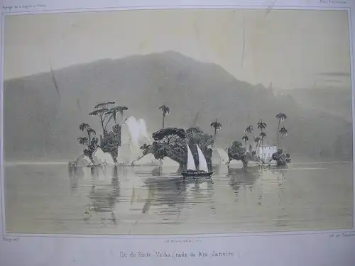 Ile de Ponte-Velha Rio Brasilien Orig. Lithografie Sabatier 1840 Voyage Venus