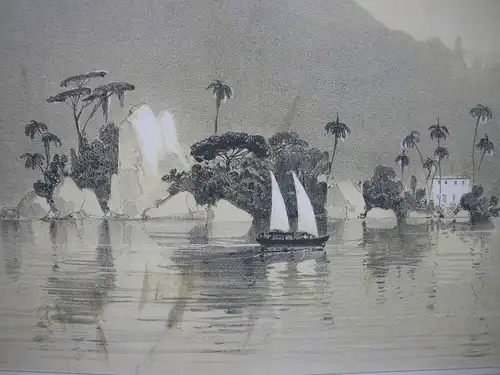 Ile de Ponte-Velha Rio Brasilien Orig. Lithografie Sabatier 1840 Voyage Venus