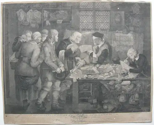 Landrichter und sein Clientel Orig Radierung Walker nach Holbein d.J. um 1750