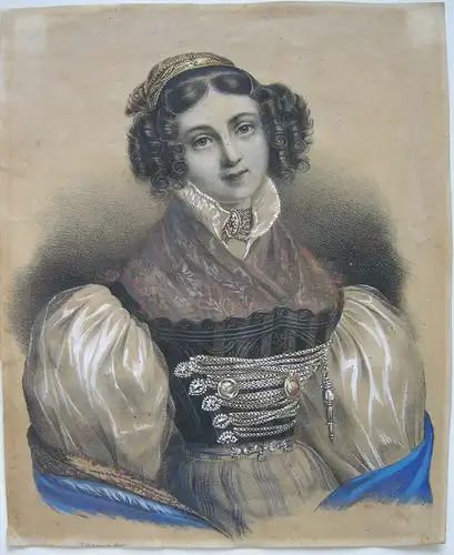 Tiroler Frauentracht Orig Farblithografie von Behringer 1850 bei Hochwind