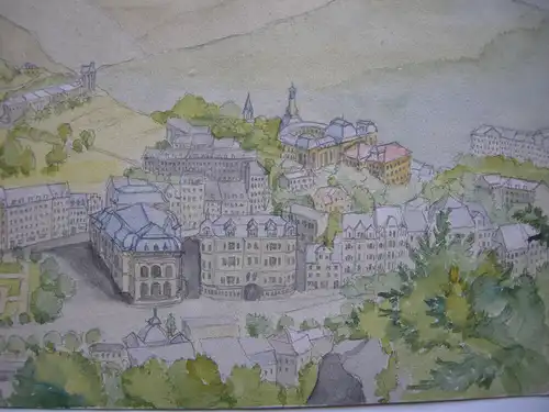 Karlsbad Panorama-Ansicht Aquarell über Bleistift um 1900 Tschechien Böhmen