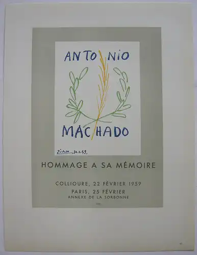 Pablo Picasso Hommage Machado 1959 Orig Lithografie Maitres de l'Ecole 1959