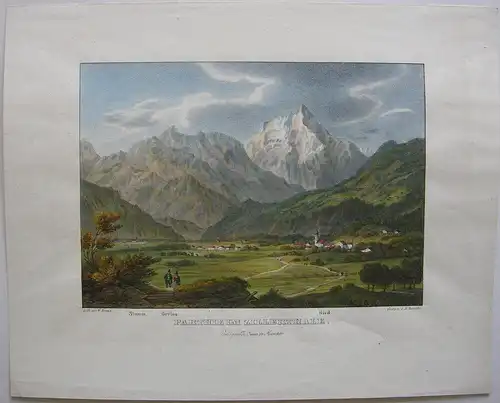 Partie im Zillertal Ried Tirol Österreich Orig Farblithografie Gustav Kraus 1836