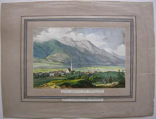 Dorf Amras Innsbruck Tirol Österreich Orig. Farblithografie J. Werner 1840