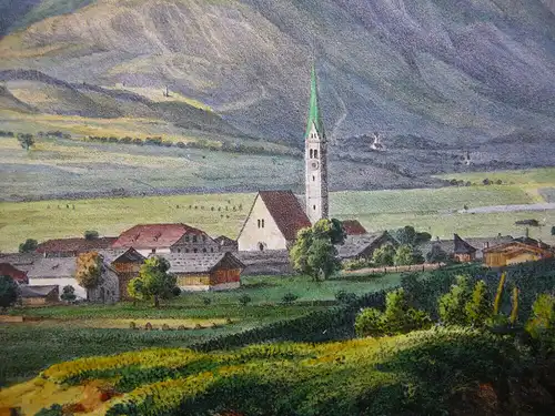 Dorf Amras Innsbruck Tirol Österreich Orig. Farblithografie J. Werner 1840