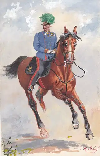 Ak Selbstportrait zu Pferd Orig Aquarell Max von Seehof 1898 Österreich
