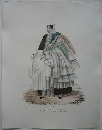 João Palhares  (1810-1890) Adela em Lisboa Wäscheverkäuferin Or Lithografie 1850