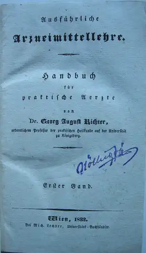 Georg August Richter Arzneimittellehre 5 Bände dekor Halbleder Wien 1832