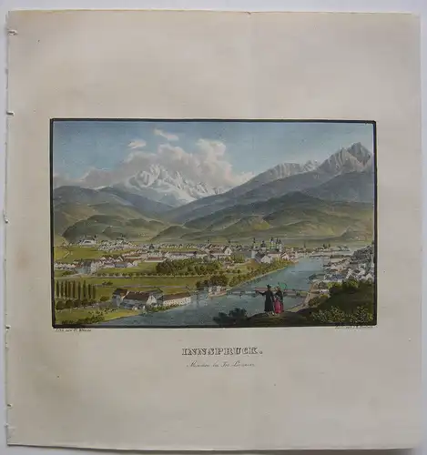 Innsbruck Gesamtansicht Tirol Österreich Orig. Farblithografie Gustav Kraus 1833