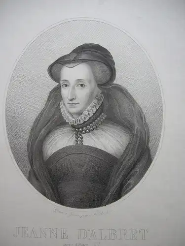 Jeanne d'Albret (1528-1572) Königin von Navarra Orig Punktierstich 1822 Schenker