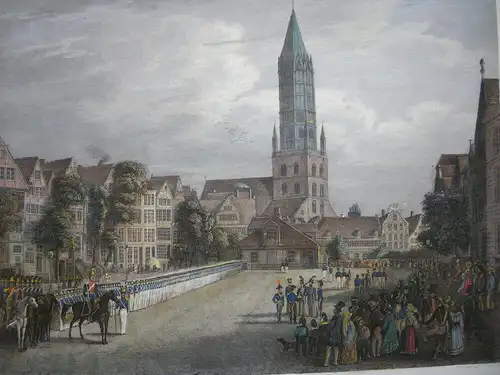 Hamburg Pferdemarkt kolor Orig. Stahlstich Grünewald Hoffmann Campe 1842