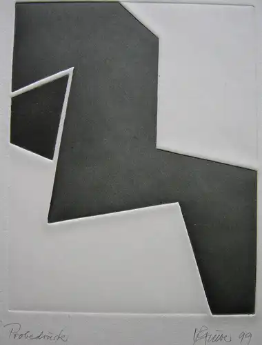 Geometrische Komposition Aquatinta-Radierung signiert Gruber Probedruck 1999