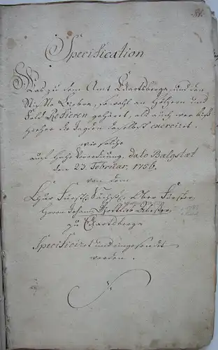 Forst- Jagd-Nachrichten Revier Eckartsberga Stift Biebra Abesser Manuskript 1777