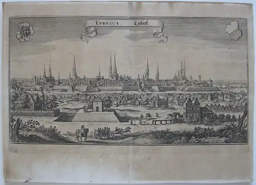 Lübeck Gesamtansicht Orig Kupferstich Matthaeus Merian 1650 Schleswig Holstein