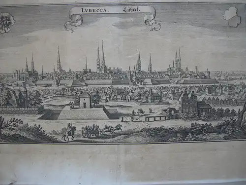 Lübeck Gesamtansicht Orig Kupferstich Matthaeus Merian 1650 Schleswig Holstein