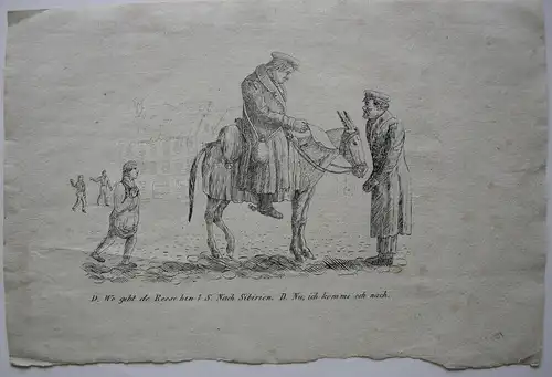 Reise nach Sibirien Karikatur Orig Kupferstich um 1800 Preußen Auswanderung
