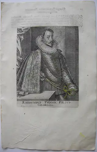 Raimund Fugger (1553-1606) Kaufmann Augsburg Orig Kupferstich 1620