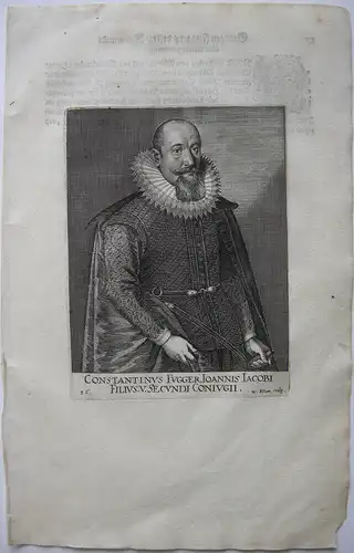 Constantin Fugger (*1569) Angehöriger Fugger-Dynastie Orig Kupferstich 1620