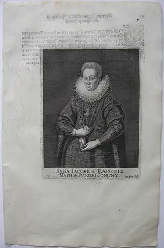 Anna Jacobe Fugger (+ 1600) Ehefrau von Matthias Fugger Orig Kupferstich 1620
