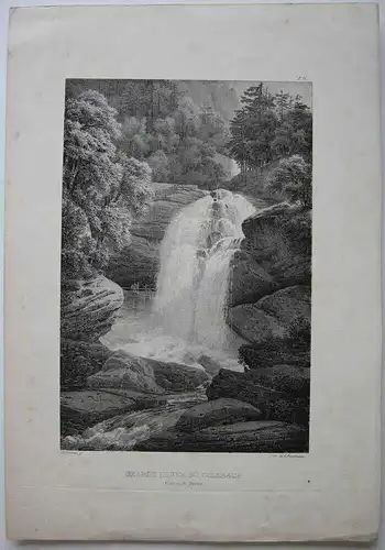 Großer Wasserfall von Giesbach Bern Orig Lithografie Engelmann 1823 Schweiz