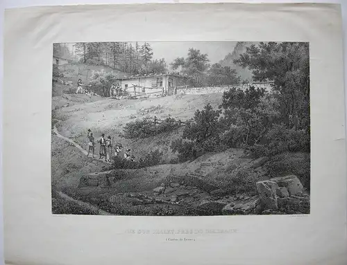 Berghütte bei Giesbach Kanton Bern Orig Lithografie Engelmann 1823 Schweiz
