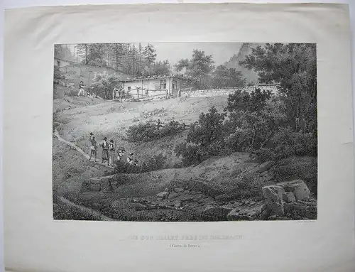 Berghütte bei Giesbach Bern Orig Lithografie Engelmann 1823 Schweiz