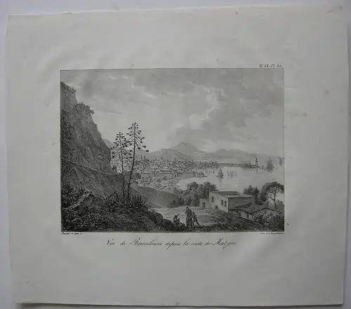 Vista Barcelona desde Montjuich Orig Lithografie Engelmann 1823 Espana