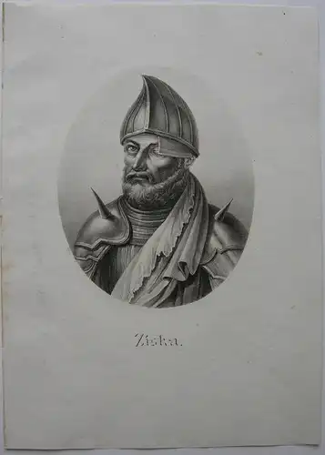 Jan Zizka (1360-1424) Heerführer Hussitenkriege Orig Lithografie Kunike 1825