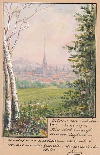 Ak Pilsen Gesamtansicht Tschechien Böhmen Orig Aquarell Max von Seehof 1898