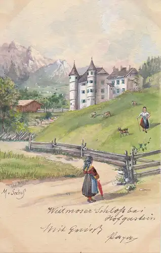 Ak Weitmoserschlössl Tirol Orig Aquarell Max von Seehof 1898 Österreich