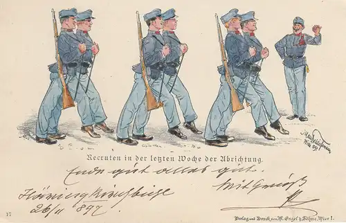 AK Rekruten letzte Woche Abrichtung gel 1897 Militär Österreich