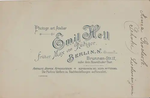 Anna Gerdeck Liedersängerin Albumin Kabinettfotografie Atelier Hell Berlin 1890