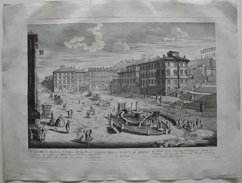 Antonio Paroli (1688-1768) Piazza di Spagna Roma Orig Kupferstich 1730 Italia