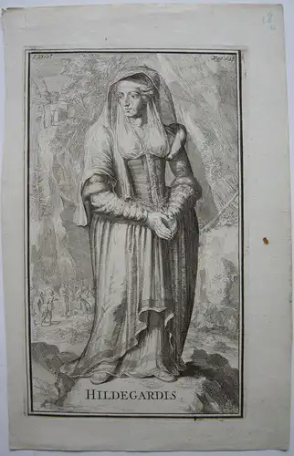 Hildegard Bingen (1098-1179) Heilige Dichterin Orig Radierung 1701 Portrait