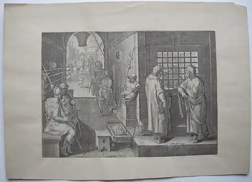 Ioan. Stradanus (1523-1605) Johannes Täufer im Gefängnis Orig. Radierung 1625