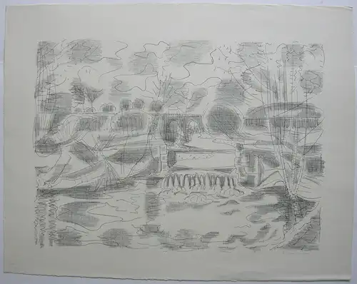 Fritz Kronenberg (1901-1960) Flusslandschaft Wehr Orig Lithografie signiert 1950