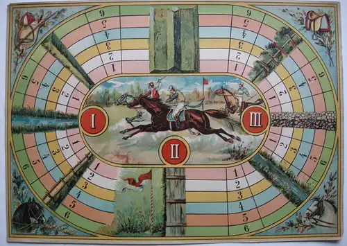 10 Spielpläne Laufspiele Rennnen Zeppelin Chromolithografien 1890 neuwertig
