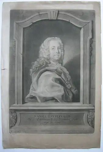 Daniel de Superville (1696) Niederl Mediziner Orig Schabkunstblatt Preißler 1754