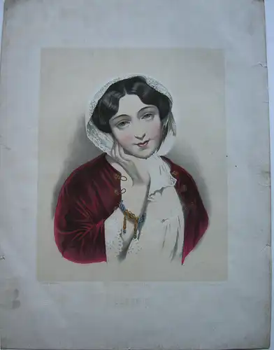Sidonie melancholisch Orig Farb-Lithografie Buschbeck um 1850 Sala & Co. Berlin