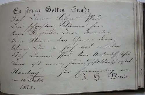 Stammbuch Liber Amicorum Hamburg 1824.1860 Ganzleder 3 Aquarelle 25 Einträge