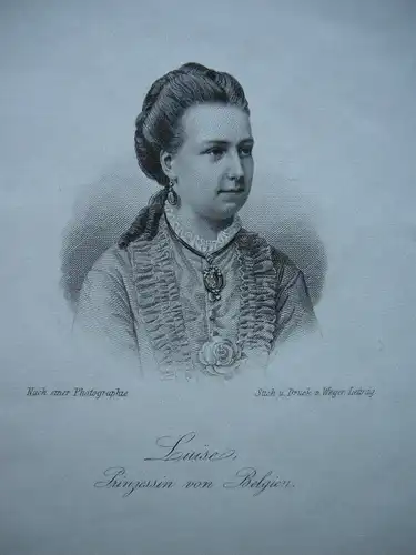 Portrait Louise Prinzessin von Belgien (1858-1924)  Stahlstich Weger 1900