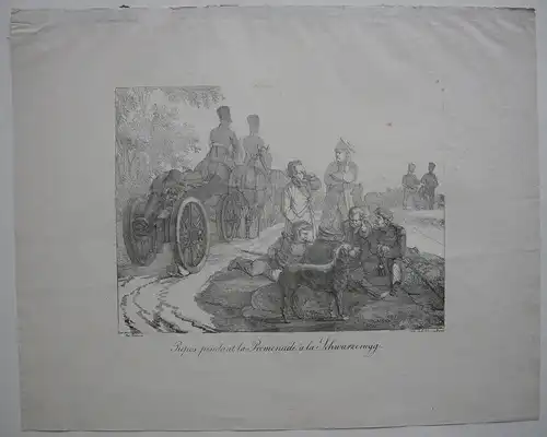 Joseph Volmar (XIX) Rastende Soldaten Schwarzenegg Orig Lithografie 1840