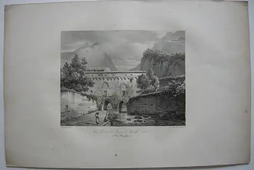 Straße von Amalfi nach Cava Napoli Italia Orig. Lithografie 1827 Italien
