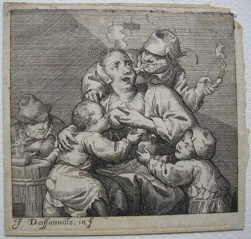 Jacques Dassonville (1619-1670) Stillende Mutter vor Schänke Orig Radierung