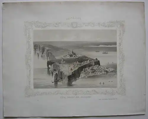 Helgoland Schleswig Holstein Totalansicht Orig Lithografie 1850 Wilhelm Heuer