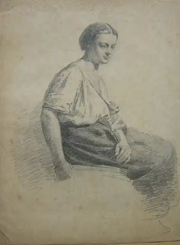 Ferdinand Keller (1842-1922) Sitzende Frau Bleistiftskizze um 1900 signiert (?)