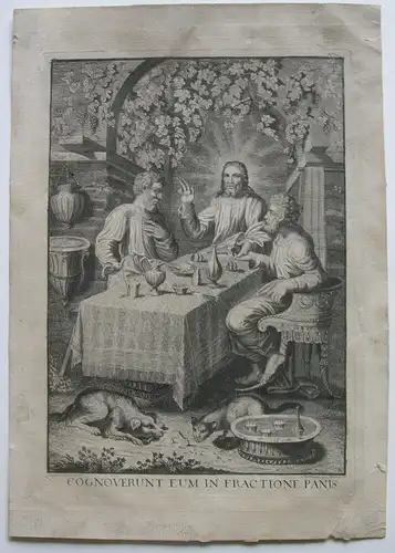 Ludwig Sommerau (1756-11786) Jesus bricht das Brot Orig Kupferstich Raphael 1779