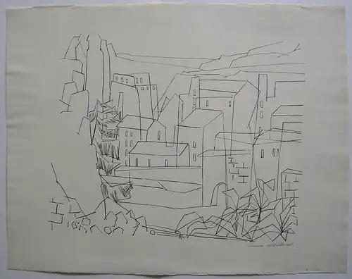 Irma Weiland (1908-2004) Dorf in Dalmatien Orig Lithografie signiert um 1970