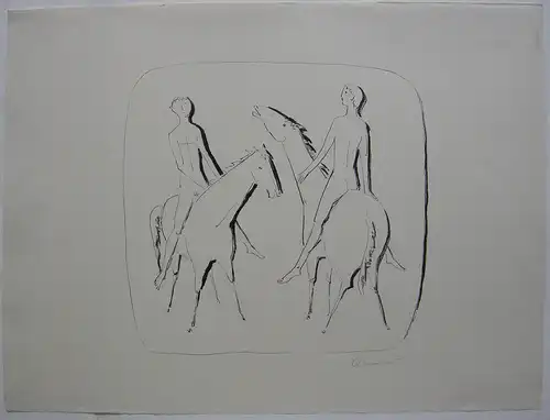 Ursula Querner (1921-1969) zwei Reiter Orig Lithografie 1960 signiert